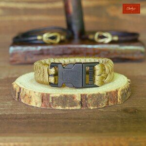 Paracord Bracelet/Survival Bracelet Side Release Buckle Khaki L 7.25"(ID191 192)